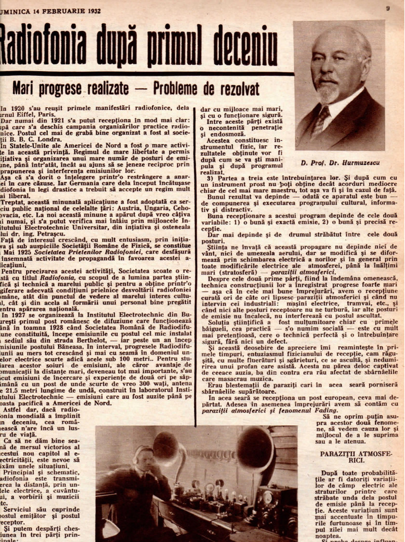 Dragomir Hurmuzescu - Radiofonia după primul deceniu, &#8221;Radiofonia&#8221;, 14 februarie 1932