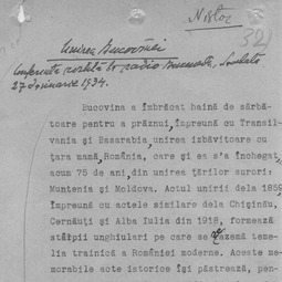 &#8220;Universitatea Radio&#8221;. Ion. I. Nistor - Unirea Bucovinei (27 ian. 1934)